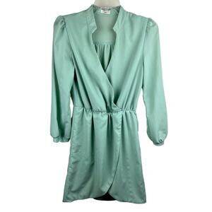 Tobi Mint Green Tulip Wrap Mini Dress – Long Sleeve Elegant Party Dress Sz Small
